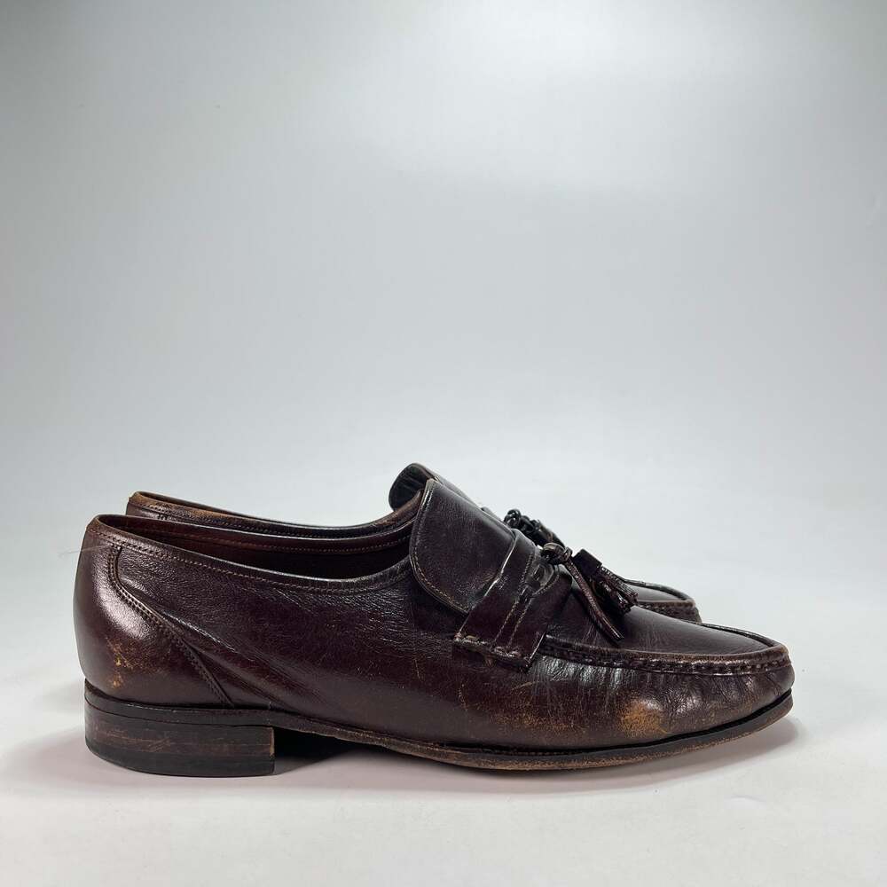 Florsheim Dark Brown Leather Tassel Moc Toe Slip On Loafers Men's Size 9.5D